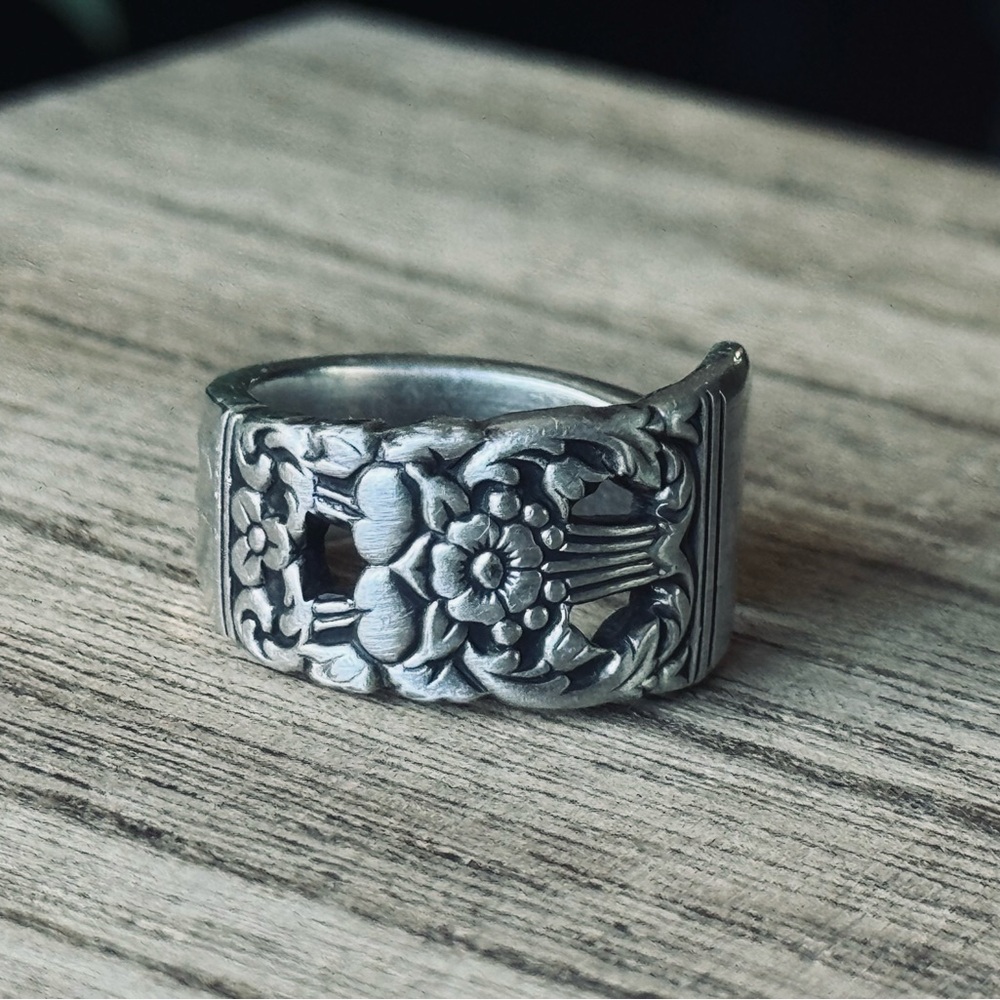Vintage Silver Floral Spoon Ring